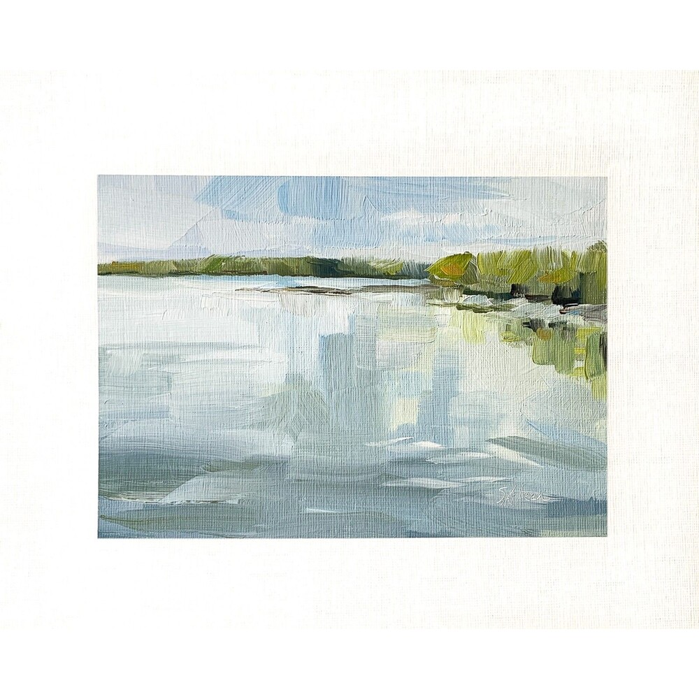 8x10 Original Oil Painting Landscape Calm Water Impressionist Lake Art Signed